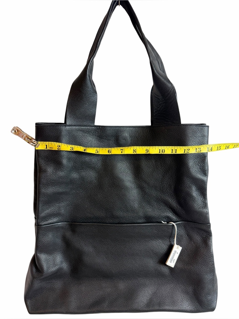 COS Black Pebbled Leather Tote Bag Gold Zip Front Pocket - Picture 3 of 11